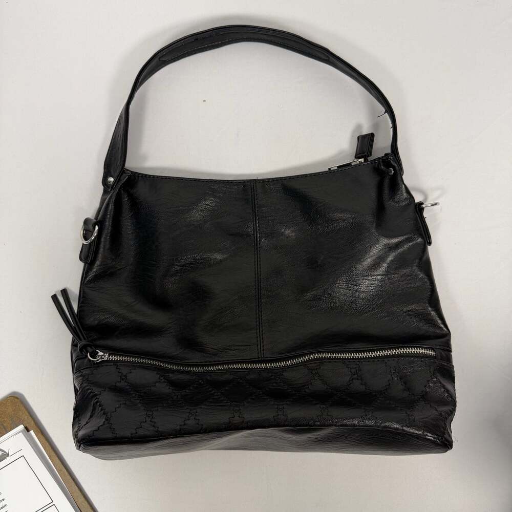 Sam & Hadley Black Hobo Shoulder Bag with Quilted Bottom Detail